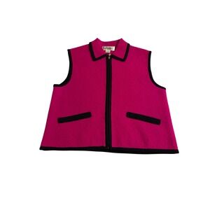 Lisa International Boiled Wool Vest Fuchsia Pink Full Zip Womens Large Vintage